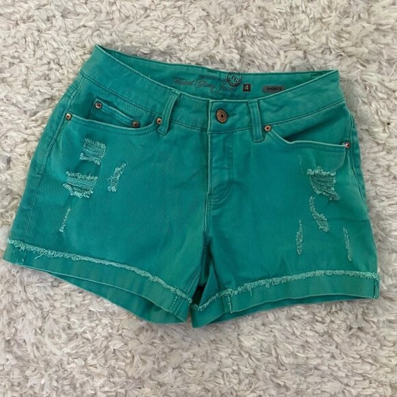 Teal Denim Mid Rise Shorts - Women's Size 4 - Picture 1 of 2